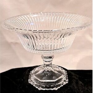60s VTG Soga Japan Glass Pedestal Candy Dish Fire Pattern